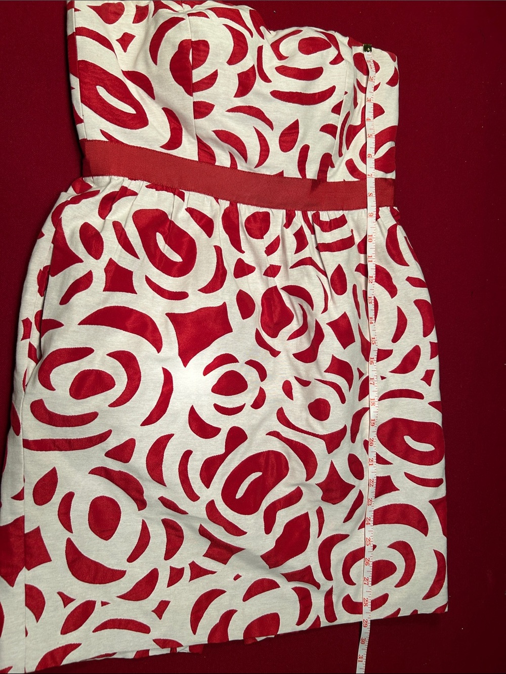ANTONIO MELANI Red and White Strapless Floral Fit-and-Flare Dress